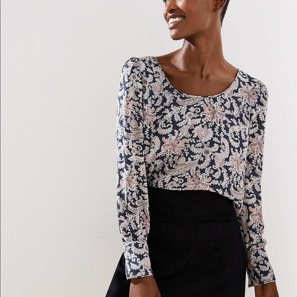 Paisley Scoop Neck Long Sleeve Blouse